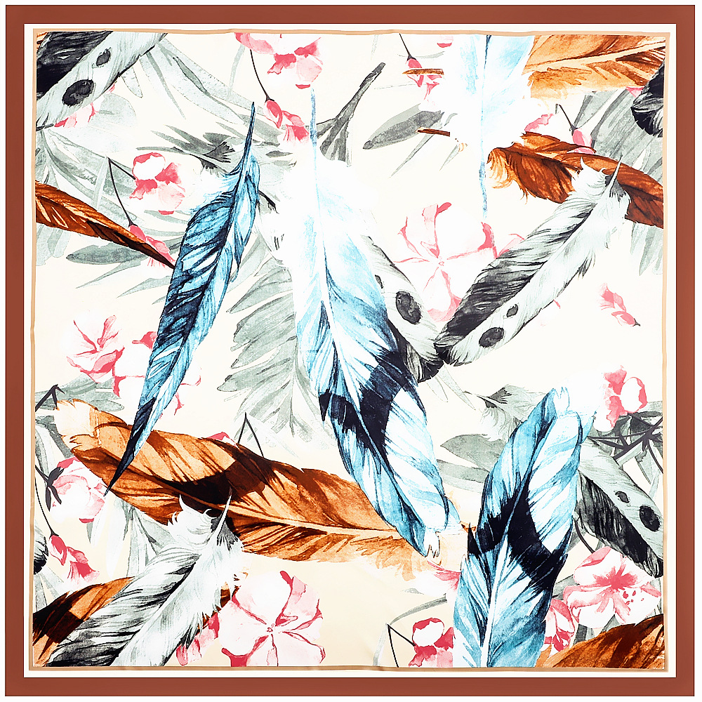 130cm new handpainted feather female twill silk sunscreen shawl large square scarfpicture4