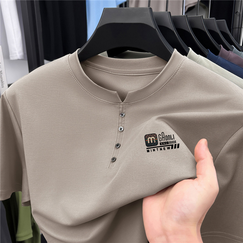 Cotton and Linen Short-Sleeved T-Shirt for Men, Round Neck, Summer, Simple Casual, Henry Collar, Youth Versatile, No-Iron T-Shirt, Trendy Base Shirt Cotton and Linen Short-Sleeved T-Shirt for Men, Round Neck, Summer, Simple Casual, Henry Collar, Youth Versatile, No-Iron T-Shirt, Trendy Base Shirt