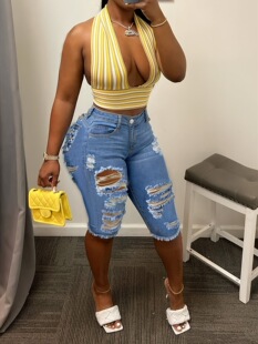 X 12599 Fashionable Ripped Denim Shorts �W���L���ƶ���ѝ