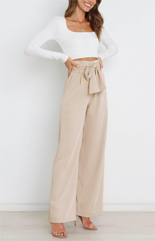 315g Weight Full Length Pants Length Polyester Fabric Type High Waist Waist Line Straight Pants Pants Type Micro-Elastic Elasticity Holiday Occasion Regular Fit Fit Type Solid Color Pattern Summer, Spring Season Women'S Gender Bowknot Design Simple Style, Streetwear Style Women's Holiday Simple Style Streetwear Solid Color Full Length Bowknot Straight Pants 3