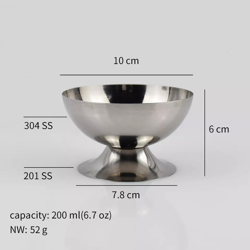 Ice cream bowl 304 stainless steel popsicle bowl salad bowl dessert cup dessert fruit table pudding cup popsicle cup