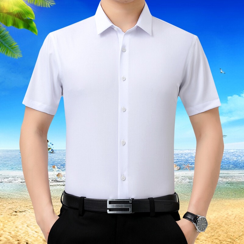 Brand Men's Short Shirts 2026 Summer New High-End Solid Color Versatile Professional Tops Non-Iron Men's Shirts Brand Men's Short Shirts 2026 Summer New High-End Solid Color Versatile Professional Tops Non-Iron Men's Shirts