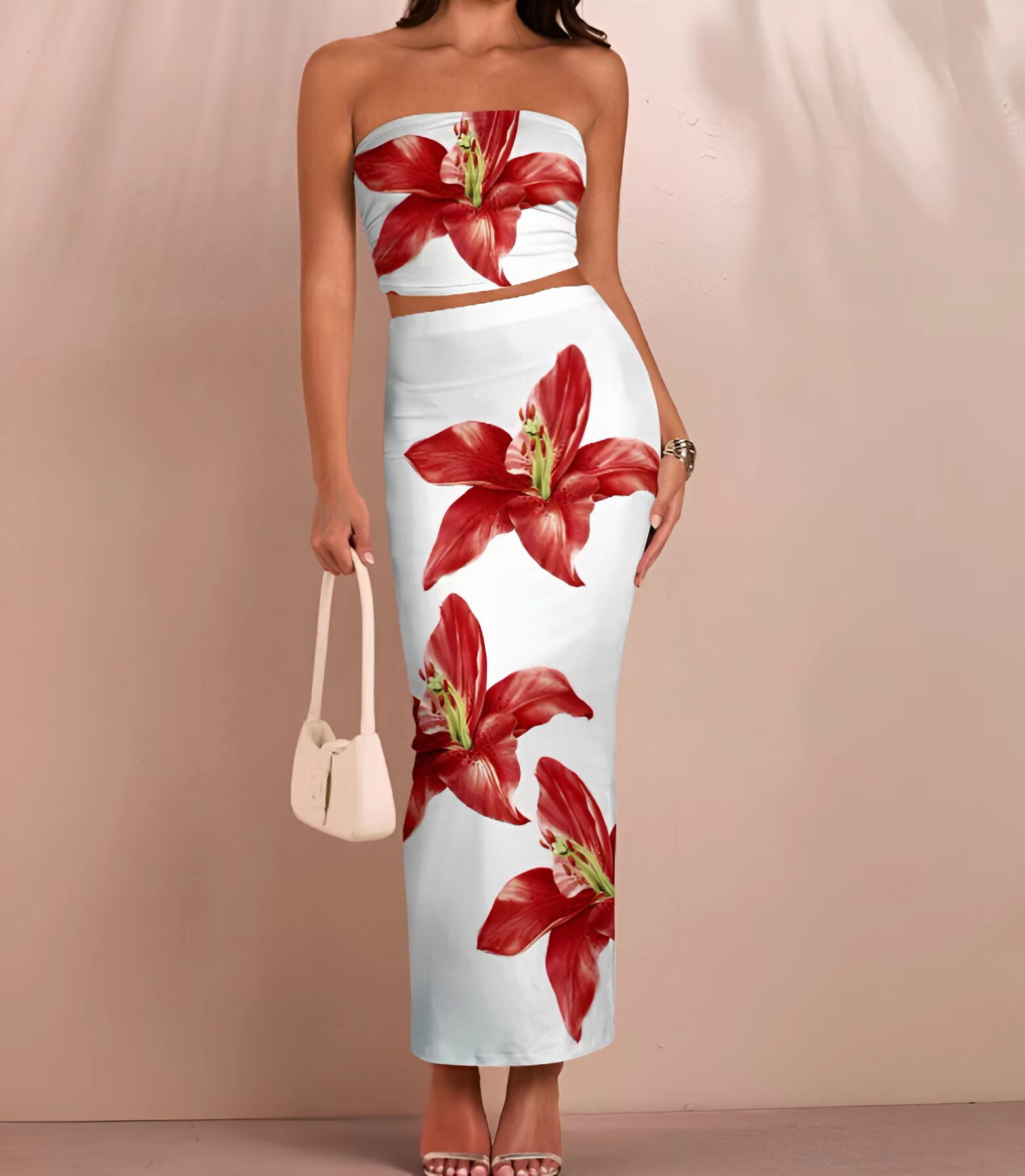 280g Weight Sleeveless Sleeve Length Spandex, Polyester Fabric Type Skirt Co-ord Set Sets Type 2 Pieces Set Quantity Holiday Occasion Strapless Neckline Slim Fit Type Flower Pattern Summer Season Women's Gender Elegant Style Holiday Women's Elegant Flower Spandex Polyester Skirt Co-ord Set Skirt Sets 8