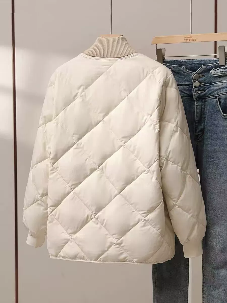 Легкая и тонкая короткая демисезонная куртка-бомбер с пухом, oversize, для подростков, круглого воротника