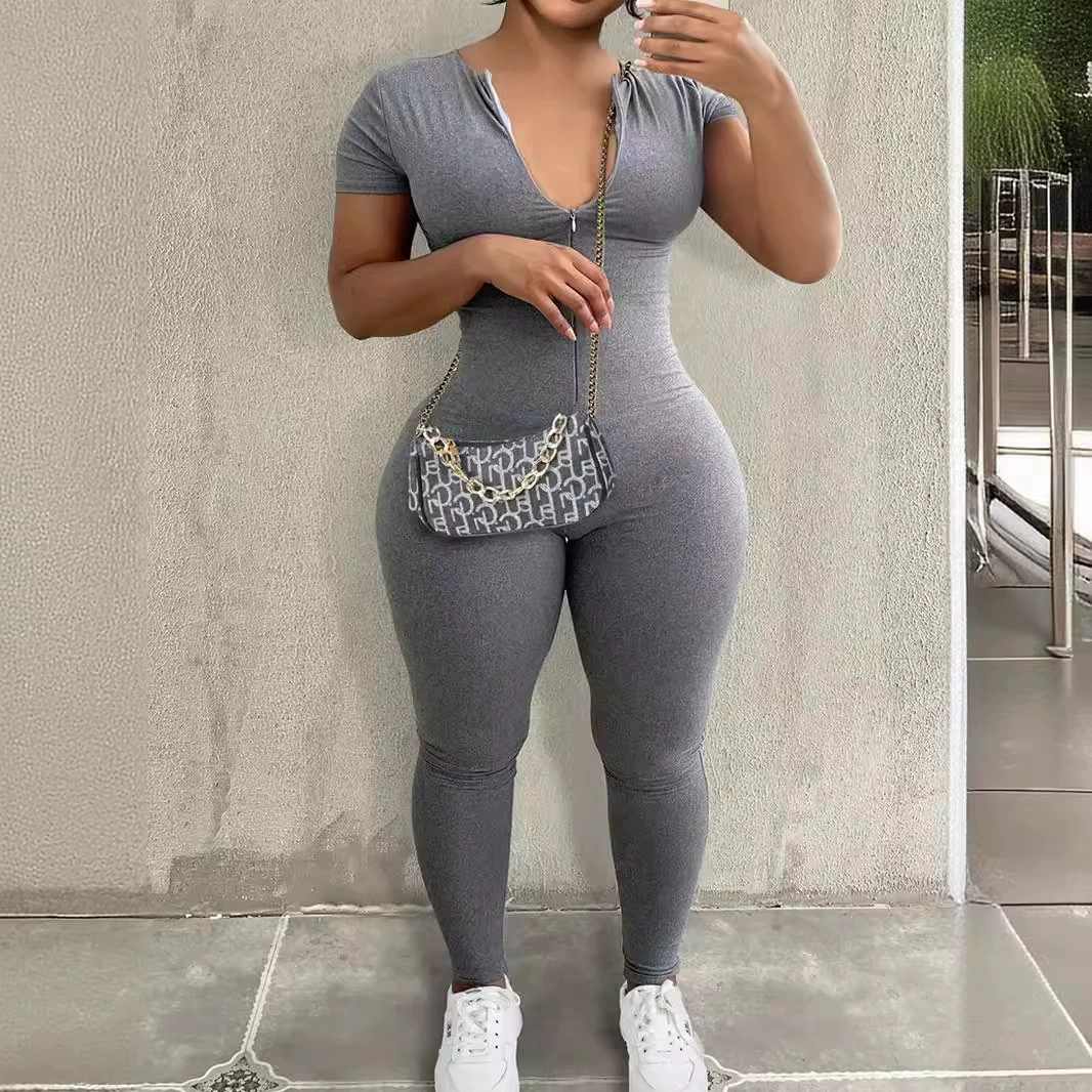 3140 Европейские и американские трансграничные Amazon Летние новые женские раскраски сплошной цвет молнии модные узкие комбинезоны