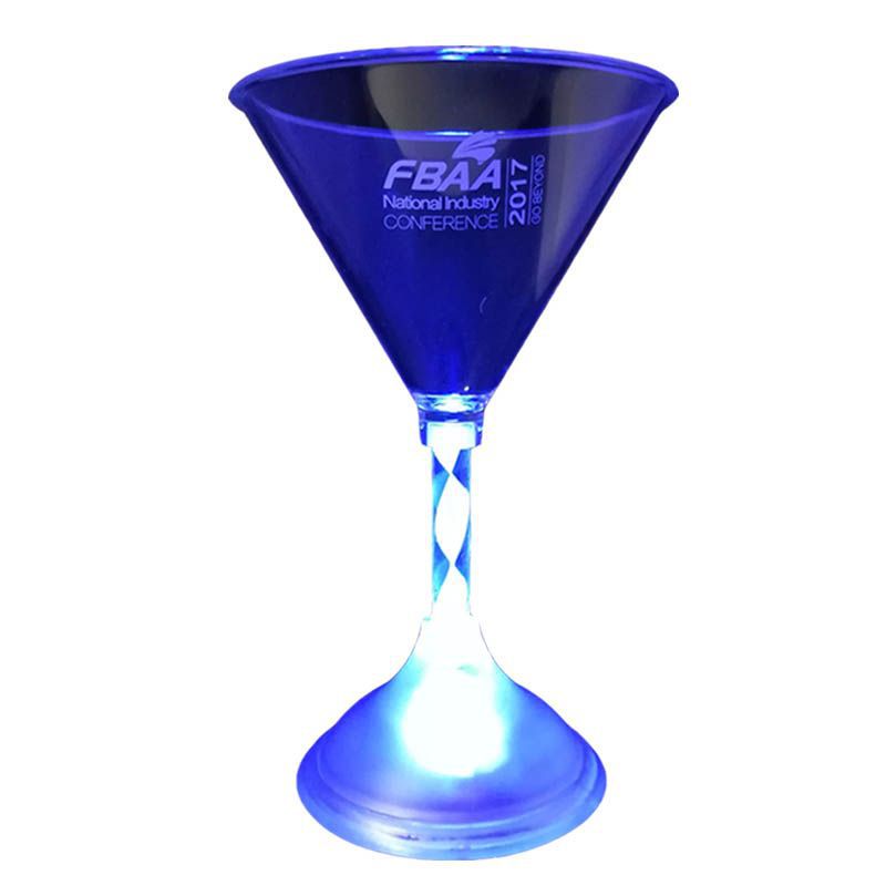 Aprobación directa de fábrica de vasos de cóctel luminosos led, suministros de atmósfera de bar, luces coloridas, vasos de cóctel de plástico, logotipos imprimibles