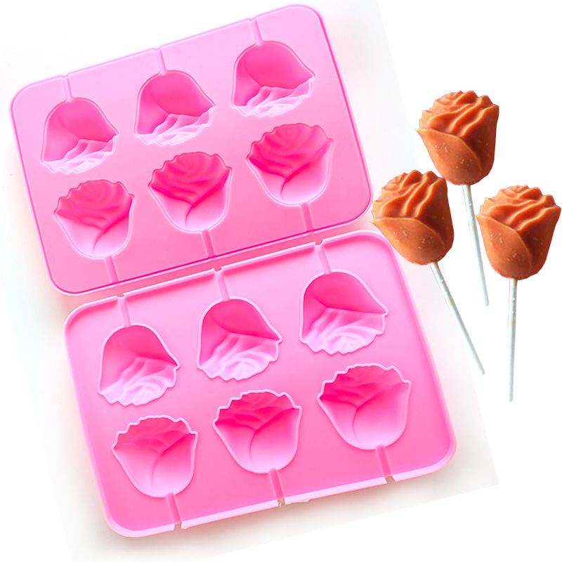 玫瑰花奶酪棒硅胶模具 情人节棒棒糖巧克力蛋糕装饰烘焙模具