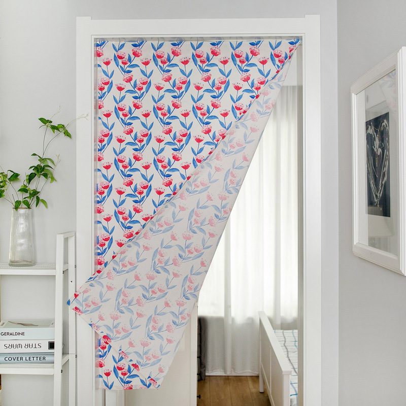 Yiman Qiyun Door Curtain Pink Flower Printed Pastoral Hanging Curtain Fabric Feng Shui Curtain Bathroom Half Curtain Without Rod