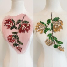 A287高级水晶手缝大钻花管珠绣花贴片 葡萄树珠绣 手工DIY服装配