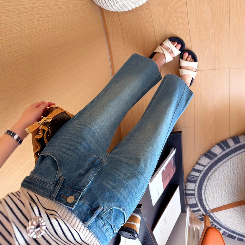 The Ultimate Slimming Effect! Summer Lyocell Fishbone Flared Pants for Women, Bias-Cut Four-Way Stretch Cropped Flared Jeans The Ultimate Slimming Effect! Summer Lyocell Fishbone Flared Pants for Women, Bias-Cut Four-Way Stretch Cropped Flared Jeans