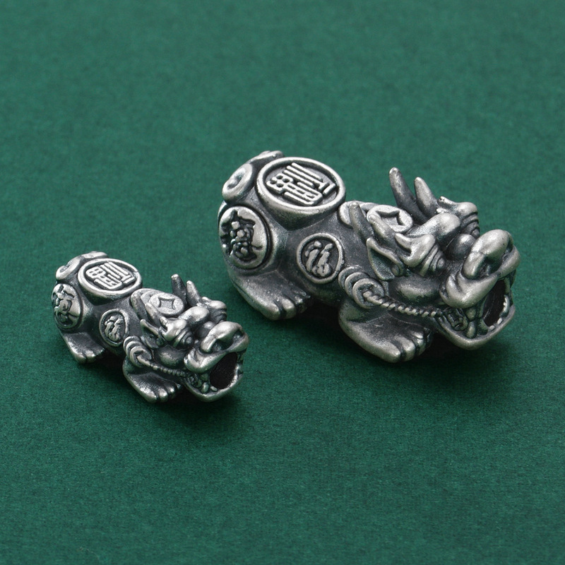 Pure Silver 999 Sterling Silver Five Blessings Pixiu Bead Spacer 3D Ancient Style Vintage Bracelet Diamond Knot Braided Rope DIY Accessories Silver