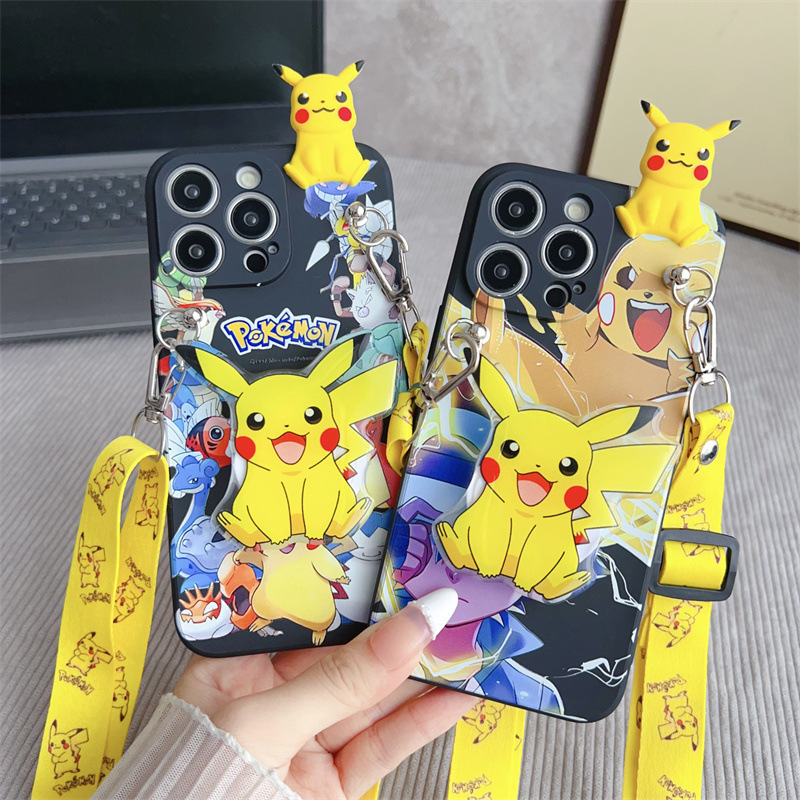 Pokémon Pikachu Suitable for iPhone 16 Pro Max Phone Case with Stand, Cute Design for iPhone 11, iPhone 13 Mini
