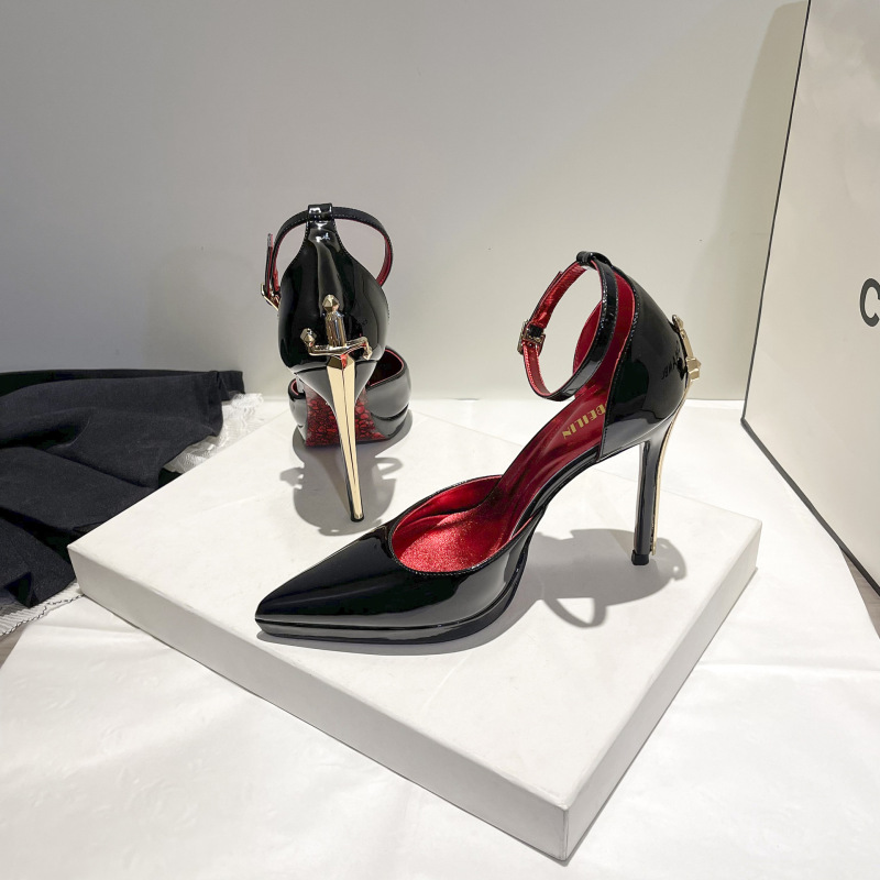 2026 New Style Scepter High-Heeled Shoes for Women, Red Sole Patent Leather Stiletto Pointed Toe Hollow Sexy Mature Style Sandals 2026 New Style Scepter High-Heeled Shoes for Women, Red Sole Patent Leather Stiletto Pointed Toe Hollow Sexy Mature Style Sandals