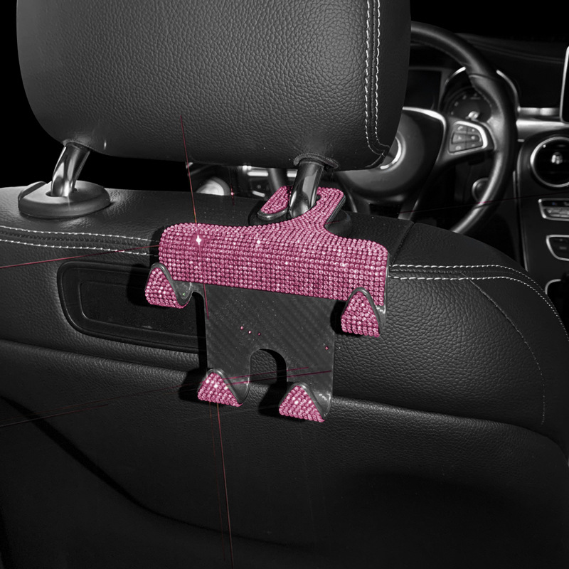 Nuevo coche diamante incrustado multi-funcional doble gancho coche creativo trasero reposacabezas gancho titular del teléfono móvil para el coche