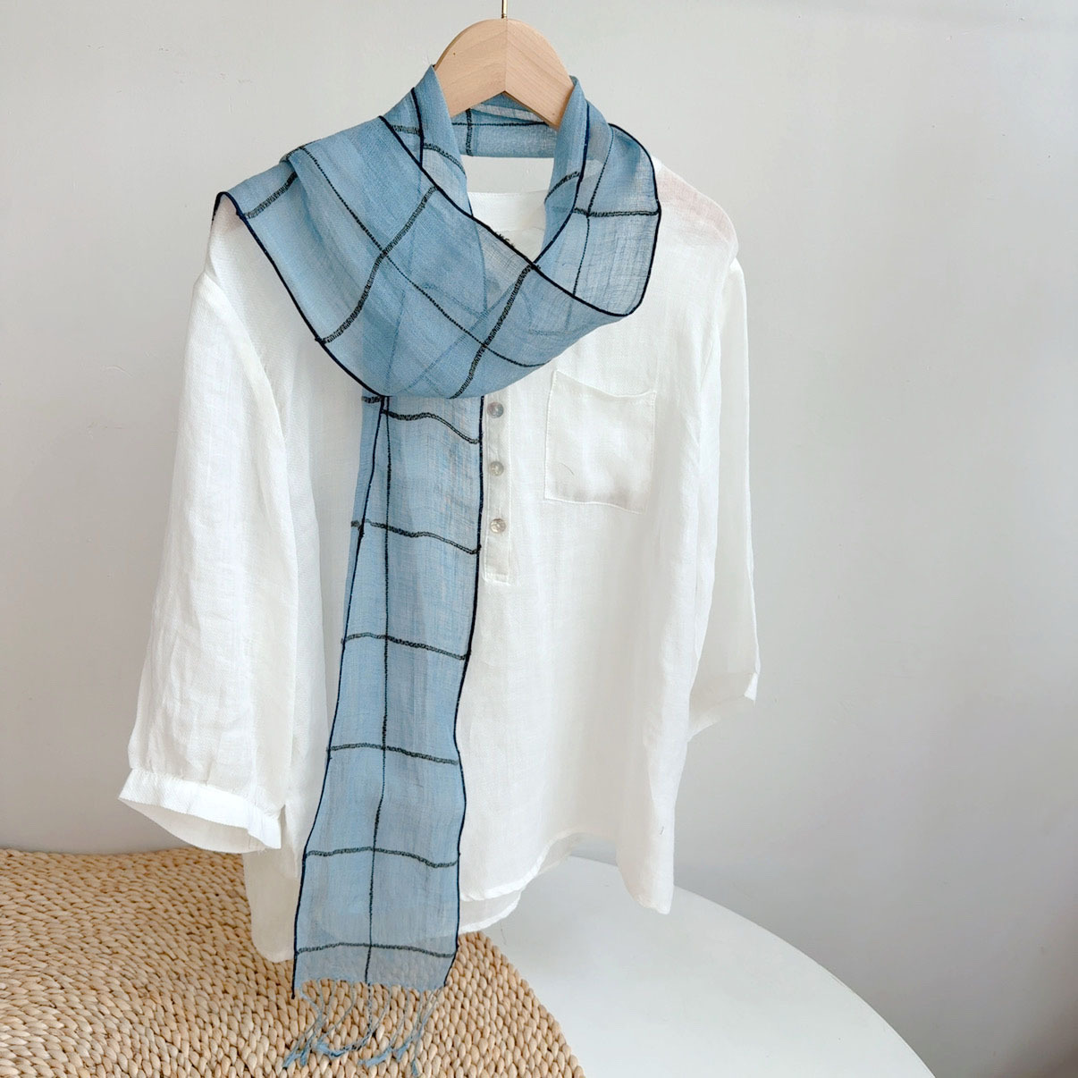 큰 배꼽 원사 - 레이크 블루 슬림 13*180cm