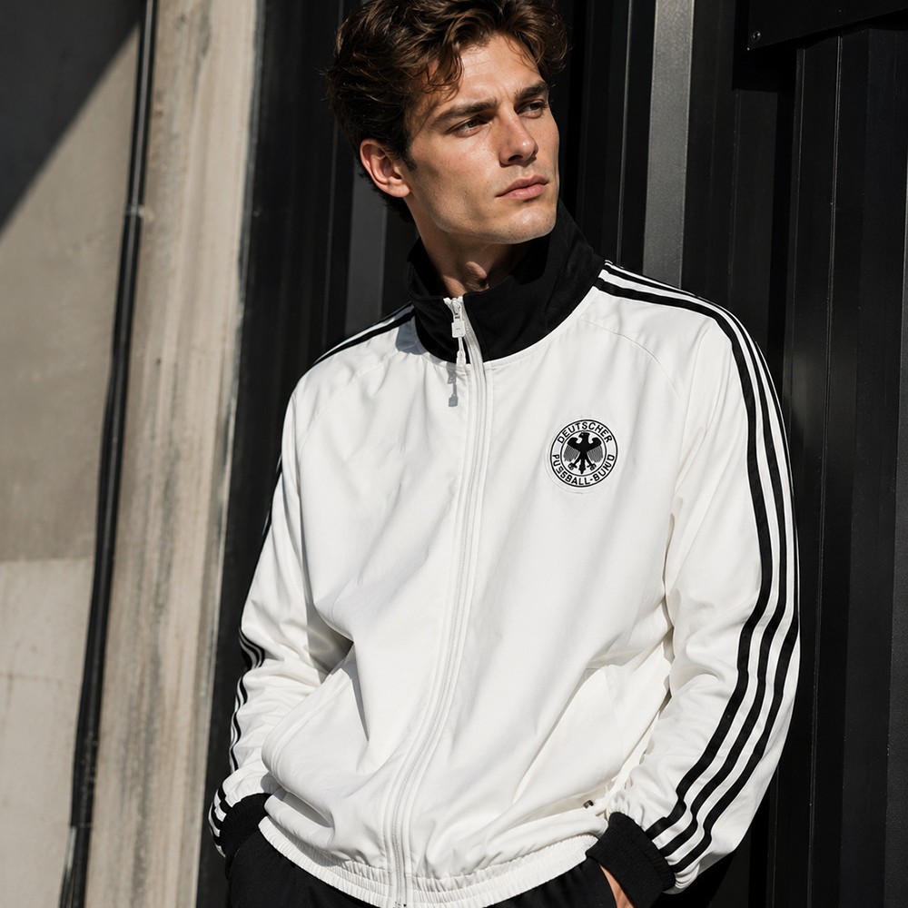 German team retro white football culture high-collar jacket embroidered windbreaker double-layer training uniform for men