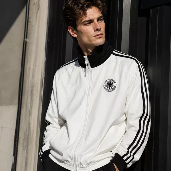 German team retro white football culture high-collar jacket embroidered windbreaker double-layer training uniform for men