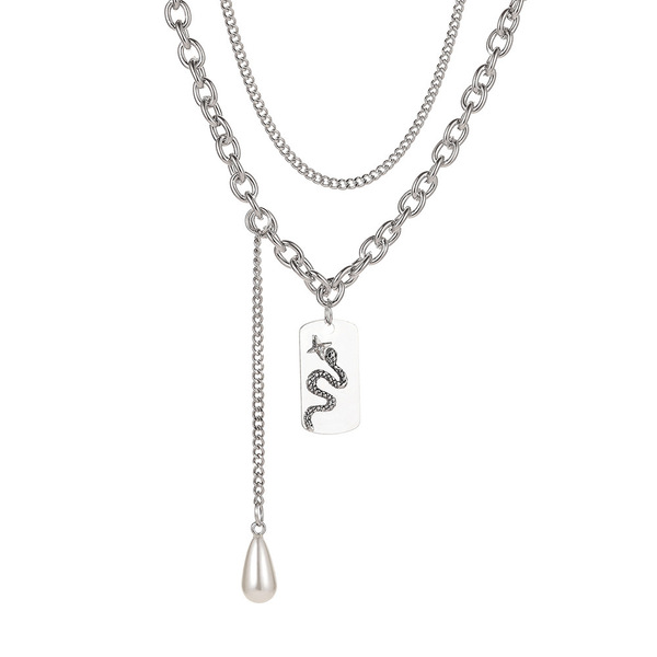 Creative fashionable design geometric necklace drop-shaped pearl…