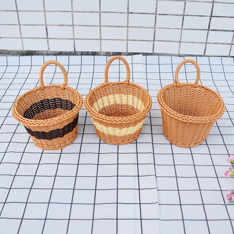 三层两层壁挂篮仿藤编织篮家用厨房姜蒜收纳筐厨具挂篮客厅整理框|undefined
