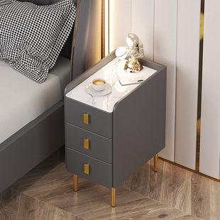 L$H Ultra-Narrow Small Bedside Table Simple Modern Home Bedroom Small Apartment Slate Two Drawers Three Drawers Solid Wood Bed