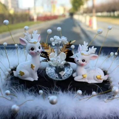 creative car Little Deer — Car ornaments - white-little-fairy-deer-crystal-lucky-flower-small-square-pearl-pad-send-traceless-glue-10