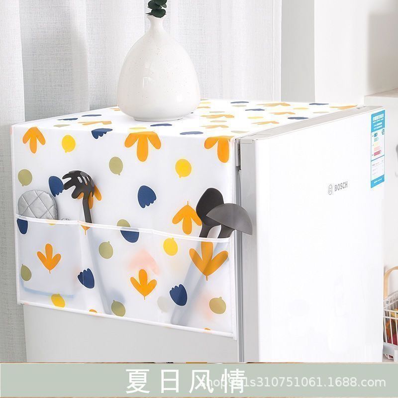 冷蔵庫 洗濯機 ダストカバー 吊り下げ袋 PEVA 洗える 防塵・耐油 電子レンジカバー シングル・ダブルドア冷蔵庫カバー|undefined