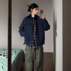 藏青色古着vintage哈灵顿外套男款春季美式棒球服底特律工装夹克
