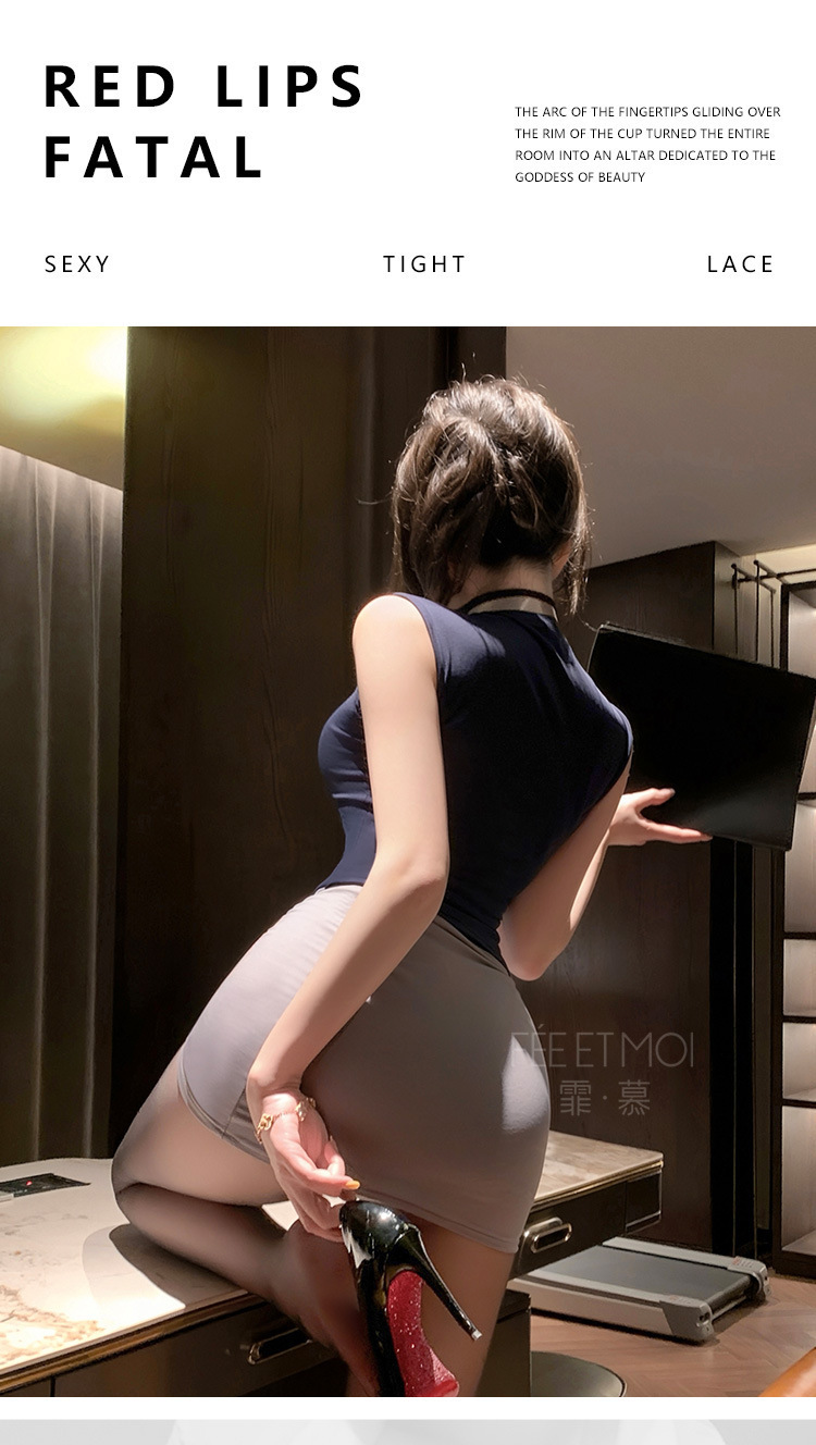 Feimu Secretary Costume Set with Top, Pencil Skirt, Thong and Badge — detail image 24