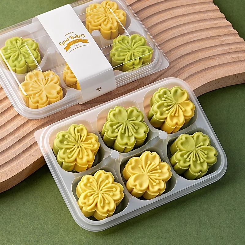 六格6粒装绿豆糕雪媚娘中式糕点青团包装盒一次性加厚透明打包盒