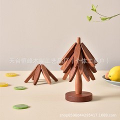 胡桃色木质创意一棵树隔热垫圣诞树实木隔热餐桌垫家用杯垫砂锅垫