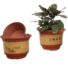W緑植紫砂大花盆陶土通気価格盆大口径家庭用植木鉢陶磁器姜黄色花L