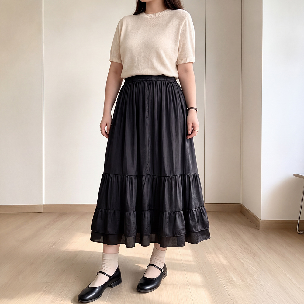 65-160kg Plus Size Women's Casual Versatile Skirt for Spring and Autumn, Suitable for Slightly Plump Women, with Patchwork and Ruffle Design 65-160kg Plus Size Women's Casual Versatile Skirt for Spring and Autumn, Suitable for Slightly Plump Women, with Patchwork and Ruffle Design