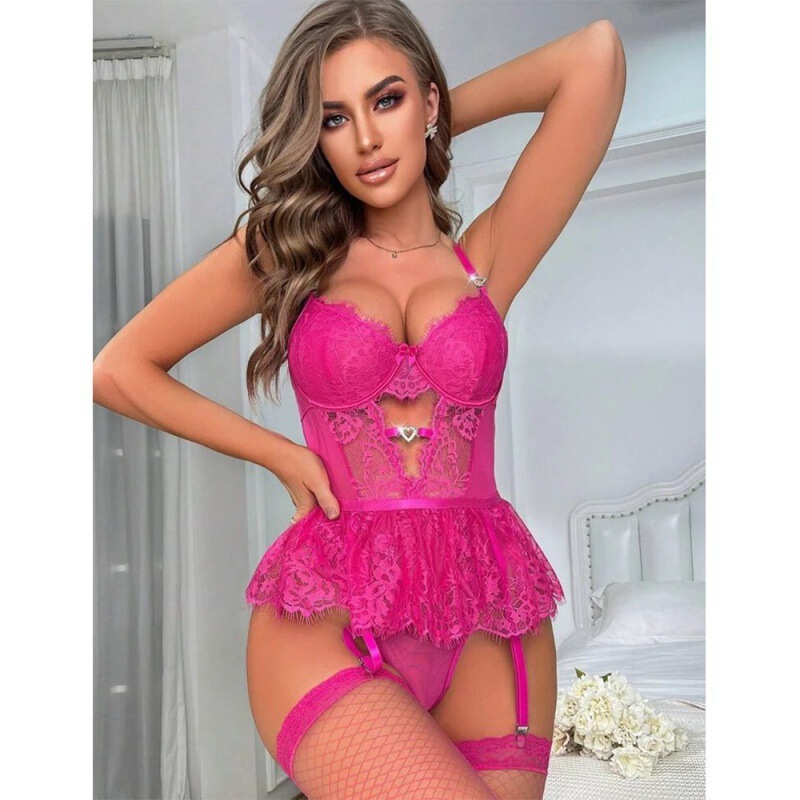 European and American Plus-Size Cross-Border Sexy Alluring Mesh Rhinestone Lace Transparent Bodysuit Set European and American Plus-Size Cross-Border Sexy Alluring Mesh Rhinestone Lace Transparent Bodysuit Set