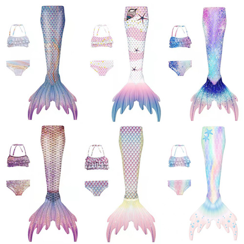 Children Mermaid Swimwear Mermaid Wave Suit Three-Piece Fish Tail Girls Princess Dress Clothing