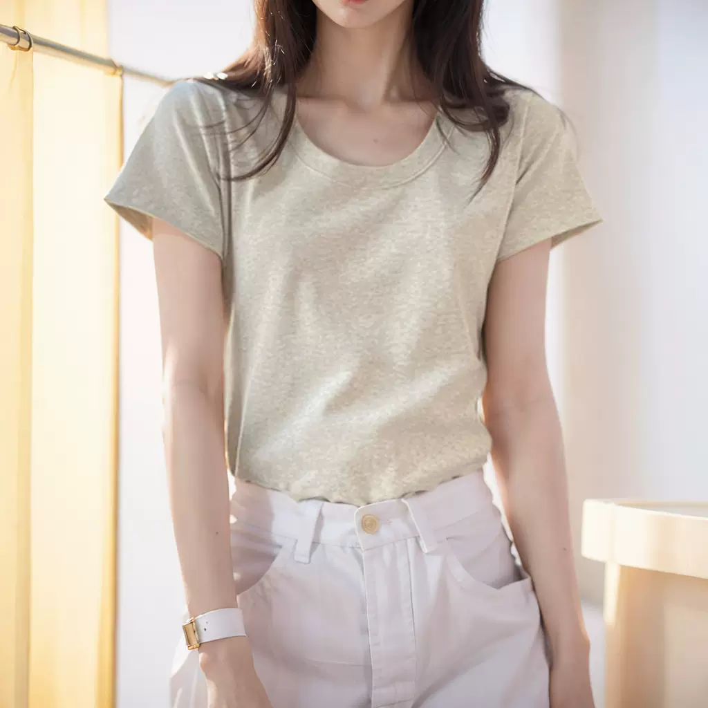 美式白色t恤女正肩短袖欧货2025年新款显瘦圆领纯棉叠穿打底上衣