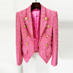 Spot 2025 Autumn and Winter New European and American Fashion French Style Fringed Edge Slim Tweed Suit Jacket