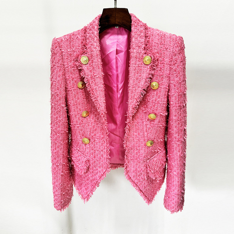 In Stock 2026 Autumn and Winter New European and American Fashion French Style Elegant Fringed Slim-Fit Tweed Blazer Jacket