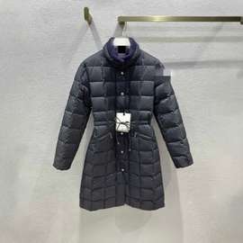 2025秋冬新品羊毛针织立领方格绗缝抽绳收腰90白鹅绒中长款方格羽