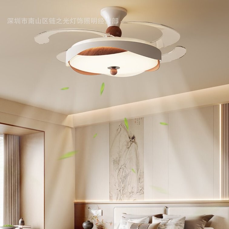 中古风客厅吊灯法式复古胡桃木色护眼奶油风扇灯蛋壳大厅餐厅灯|undefined