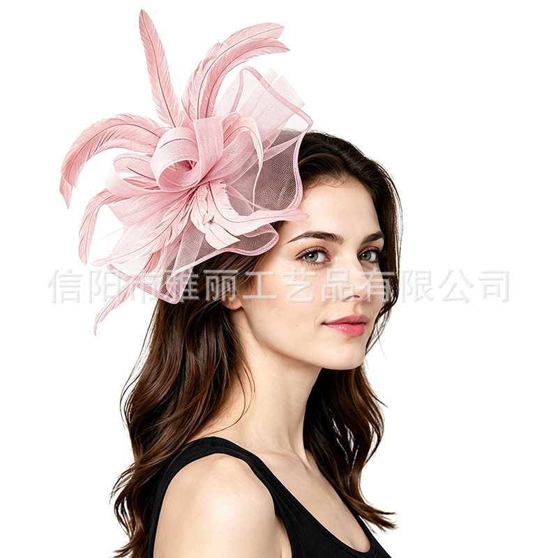 fascinator夸张网纱羽毛头花欧美风新娘婚礼头饰配宴会舞会发饰女