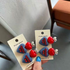 甜美樱桃牛仔布艺发夹时尚刘海夹精致碎发卡高级感侧边夹新款头饰