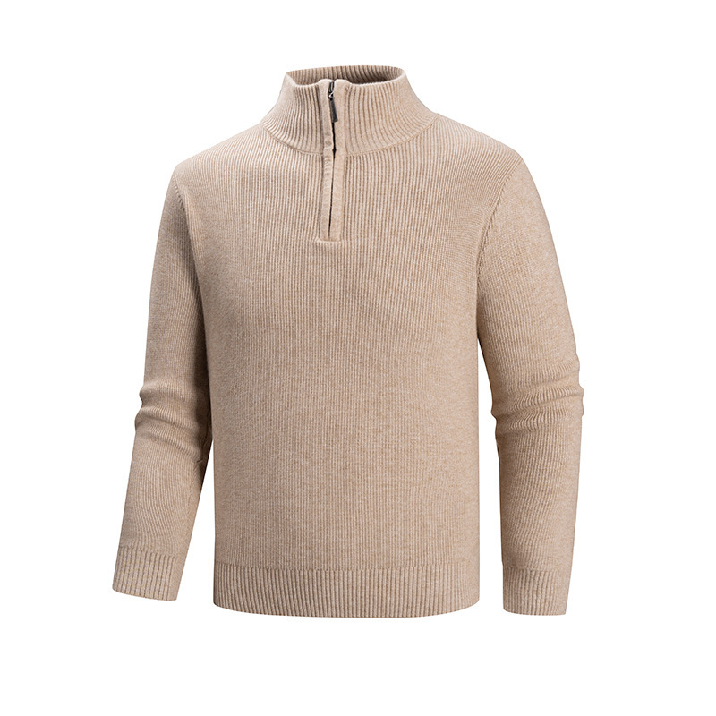 Autumn and Winter Men's Simple Pure Color Half-Zip Turtleneck Pullover Sweater Trendyy Casual Youth Warm Knitted Bottoming Shirt