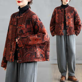 中式复古棉服女2025冬季新款大码宽松盘扣夹棉减龄保暖棉衣外套