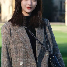 西装女外套英伦风复古格子小西服百搭潮流新款2024春秋百搭小个子