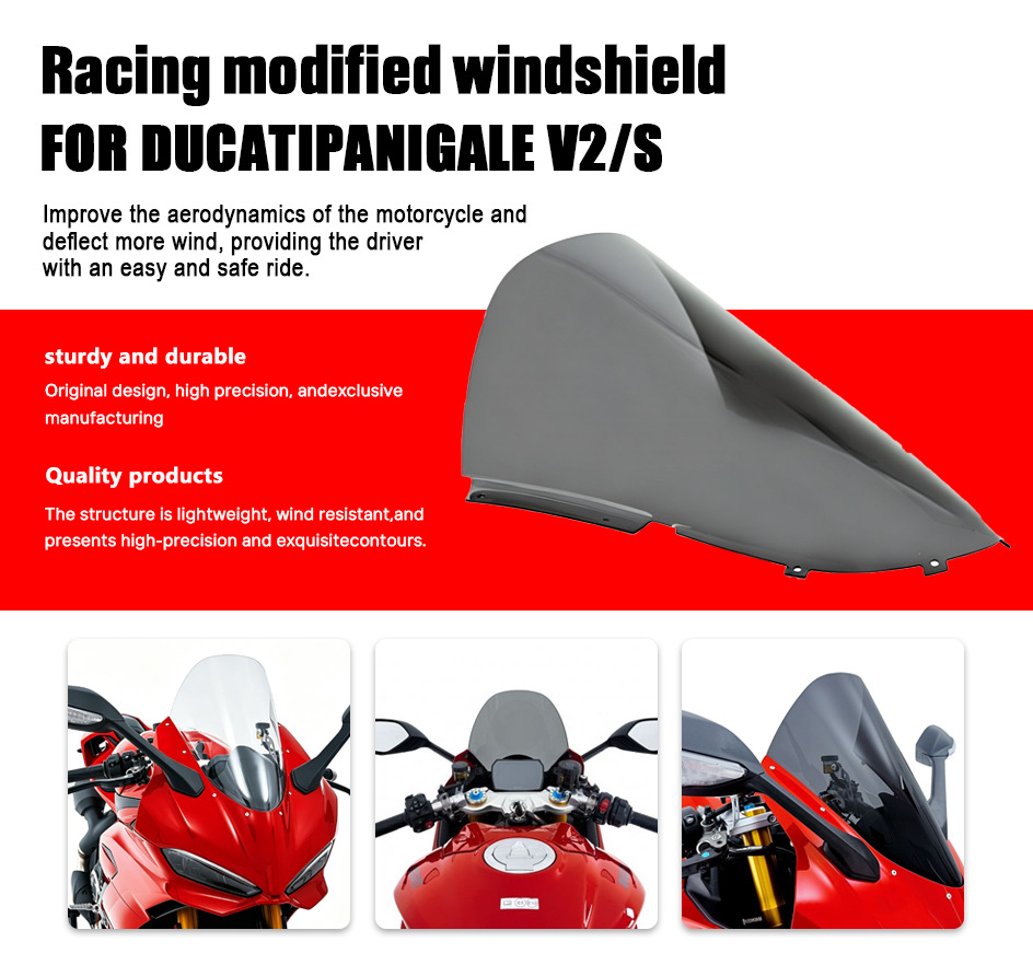 Suitable for Ducati Panigalev2 Modified Windshield, Heightened Racing Windscreen Glass Visor 25-26