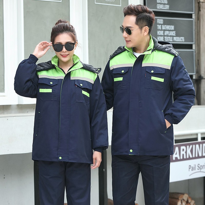 invierno algodón chaqueta de algodón conjunto de ropa de trabajo chaqueta de hombre y mujer reparación de automóviles fría gruesa ropa de protección laboral desmontable calentamiento