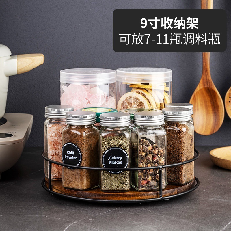 木製スーザン収納ラックスチール雑貨オーガナイザーデスクトップ回転トレイ調味料ボトル化粧品ターンテーブル|undefined