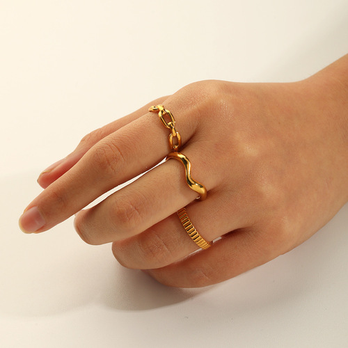 Cross-border internet celebrity INS style stainless steel ring adjustable geometric ring 18k furnace electroplated titanium steel ring wholesale