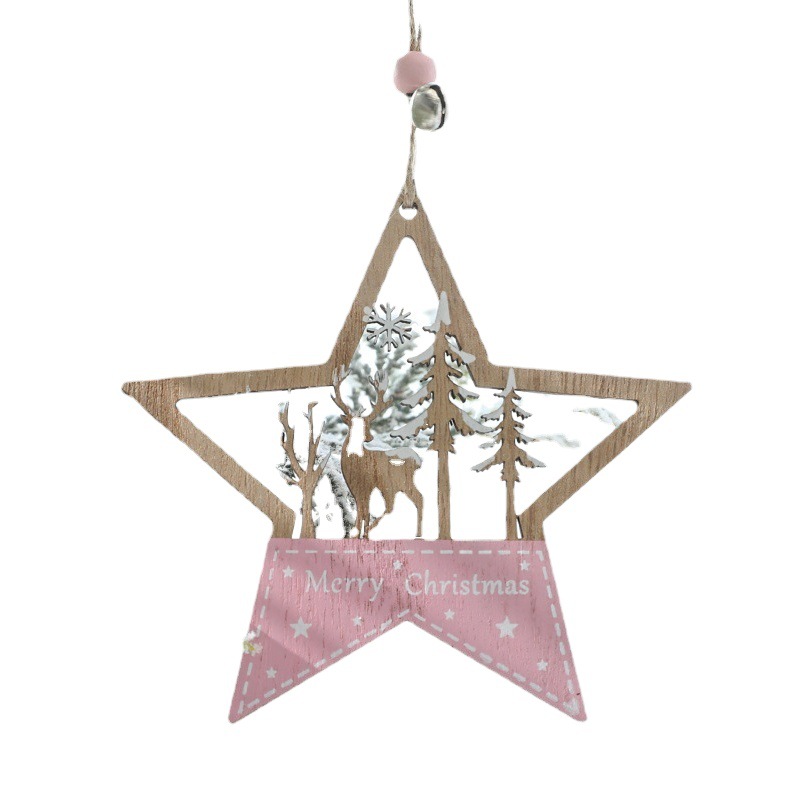 Transfronterizo nuevo árbol de Navidad colgante decoración suministros Rosa pintado de madera estrella de cinco puntas colgante amor Santa Claus