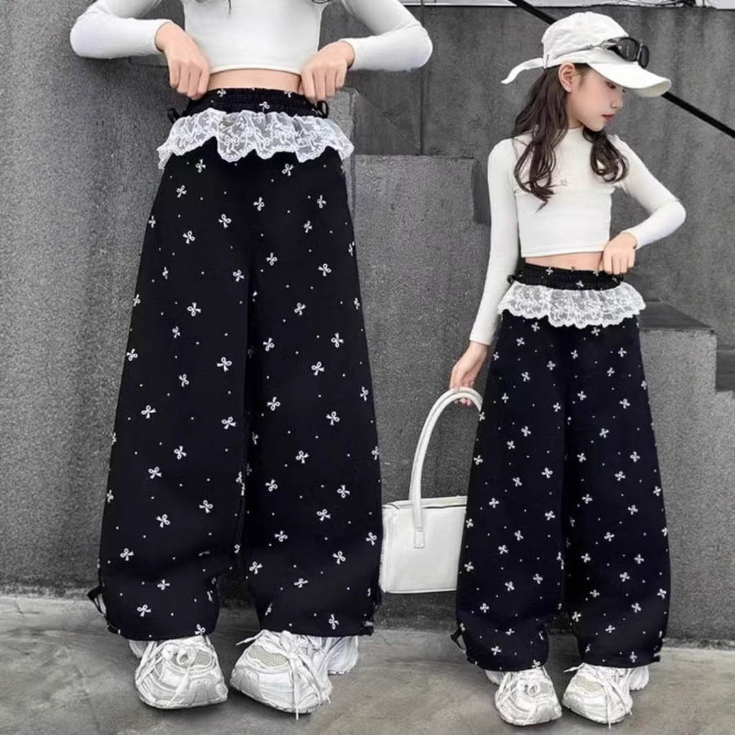 Girls' Summer Wide-Leg Pants Trendy 2025 New Girls' Summer Skirt Pants Thin Floral Casual Pants Slimming Loose